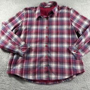 Lee Riders Shacket Sweater Womens XL Plaid Fleece Lined Red Pink Button Up‎